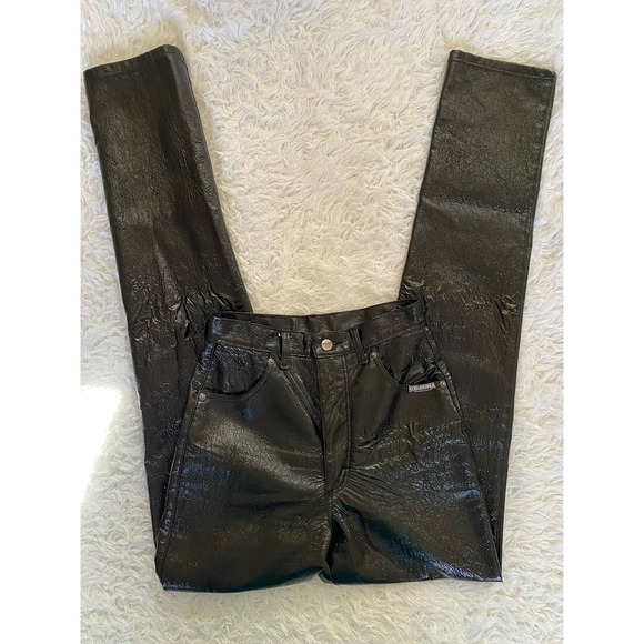 Vintage RARE Roughrider Circle T High Rise Leather Pants w Button Women's 5 / 6 - Picture 1 of 7
